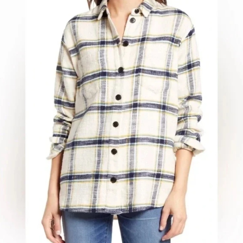 Madewell Womens Sz S Flannel Oversized Ex Boyfriend Texture Caney Plaid Pocket